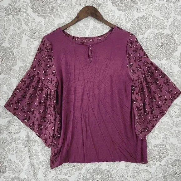 Loft Scoop Neck Flare Sleeve Women's Blouse M - Picture 2 of 7